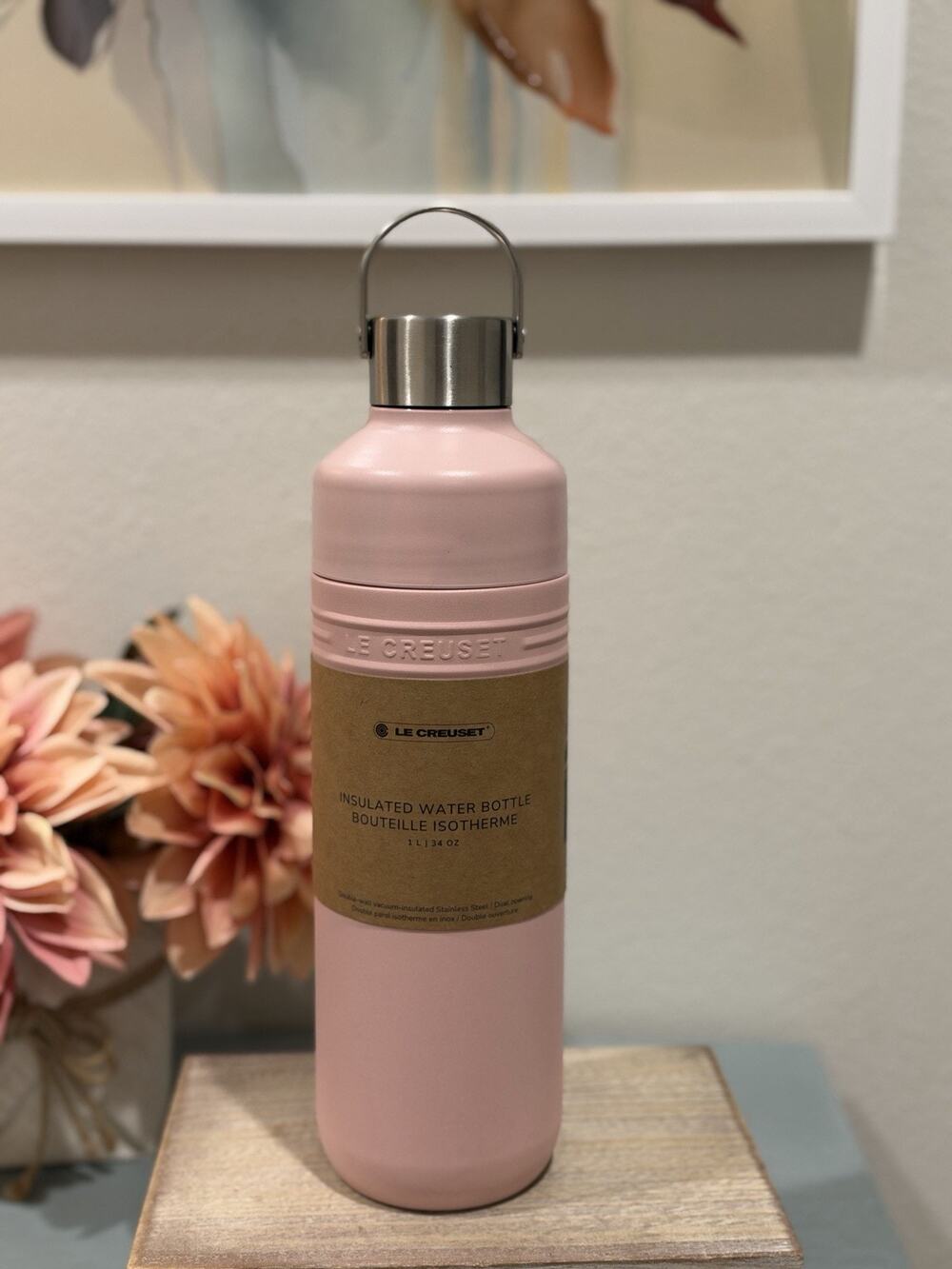 Le Creuset Insulated Water Bottle 1000ml 1L 34oz Shell Pink Stainless Steel